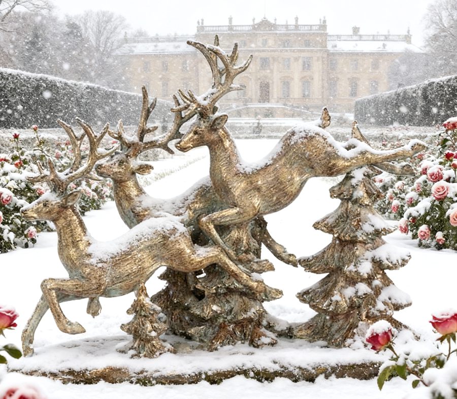 bronze Reindeer in snow