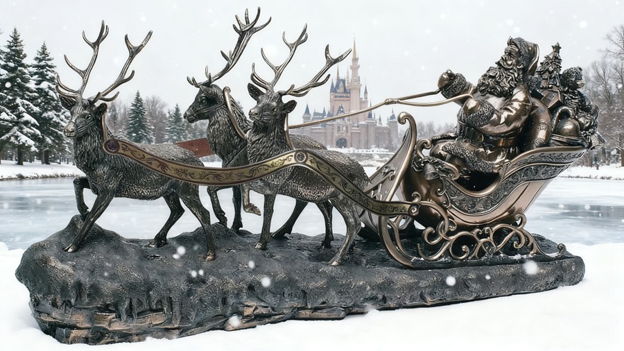 bronze Santa Claus and Reindeer