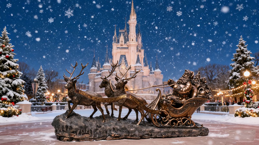 large statue Santa Claus and Reindeer