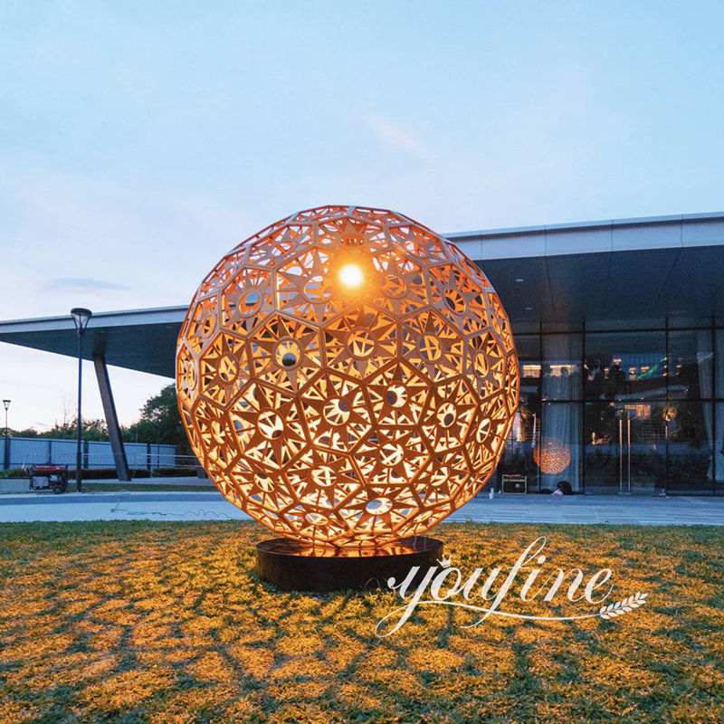 stainless steel hollow ball sculpture with light