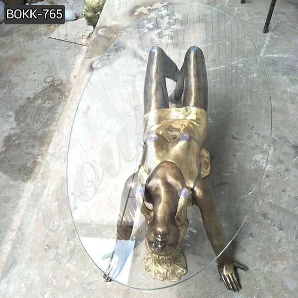 Coffee Table with Bronze Woman Statue Base for Our Client