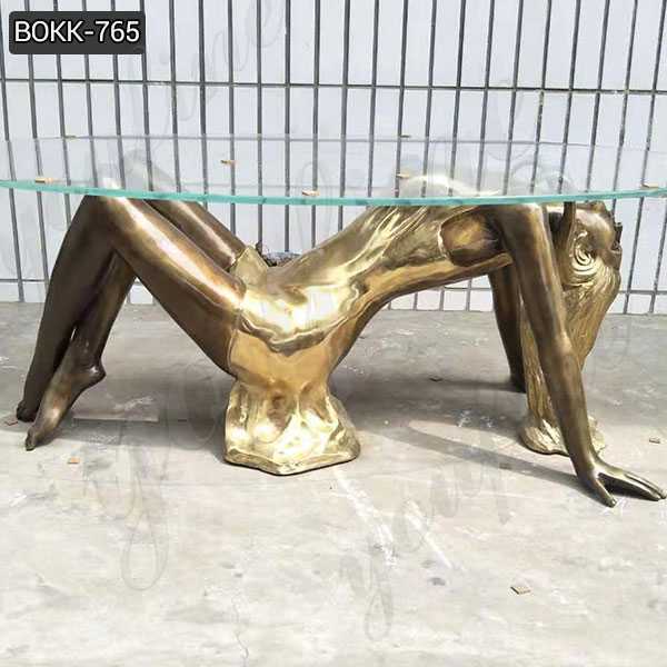 Custom Made Coffee Table with Bronze Woman Statue Base for sale