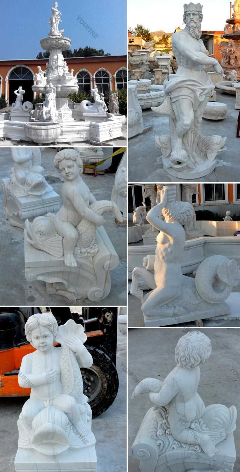 Large Outdoor White Marble Tiered Statuary Fountain