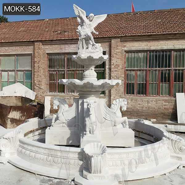 Large Tiered Marble Fountain with St Michael and Horse Statue Supplier