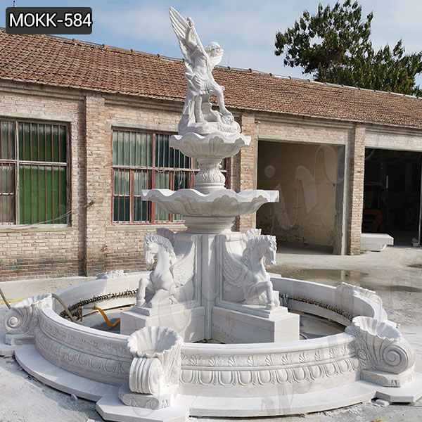 Large Tiered Marble Fountain with St Michael and Horse Statue