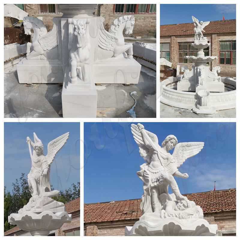 Marble Fountain with St Michael and Horse Statue