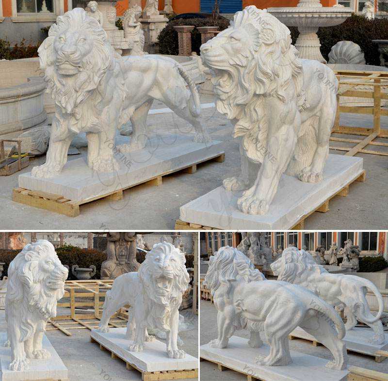 Marble Statue Roaring And Standing Lion Statue