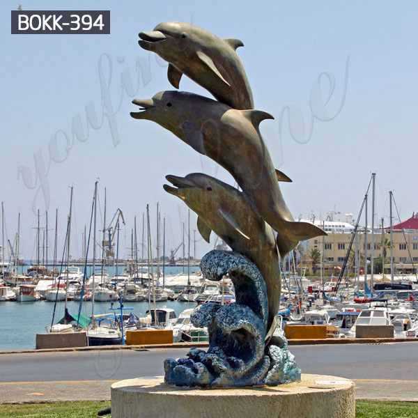 Outdoor Life Size Three Bronze Dolphin Sculpture for Sale BOKK-394