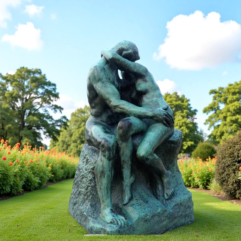 the kiss bronze lifesize garden sculpture