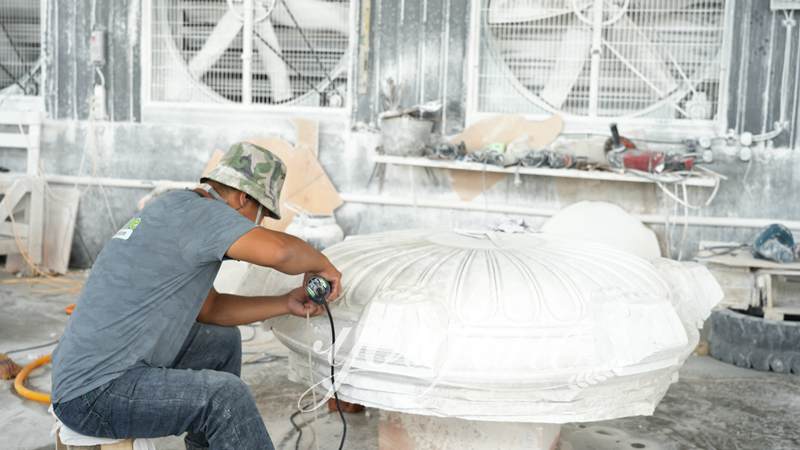 white water fountain carving