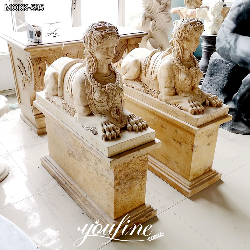 Antique Large Yellow Marble Sphinx Statues for European Supplier MOKK-595