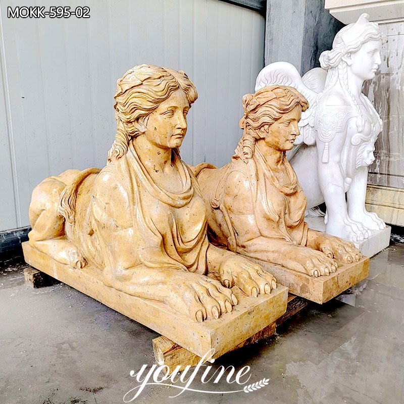 Antique-Large-Beige-Marble-Sphinx-Statues-for-European-Supplier