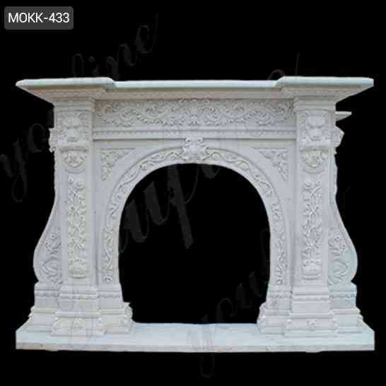 Beautiful Hand Carved with Floral Patterns Marble Fireplace Mantel