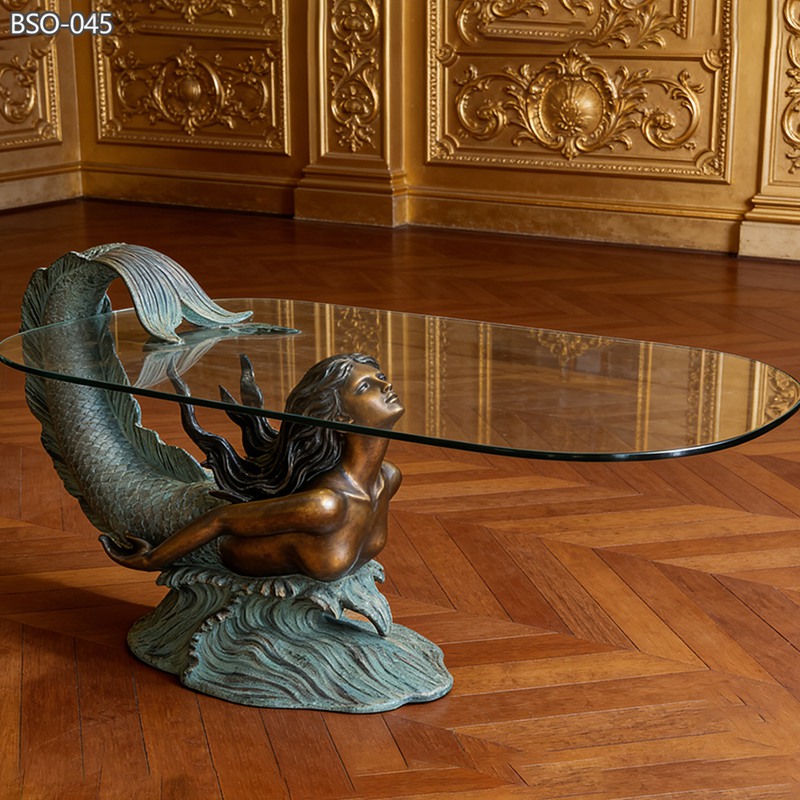 Bronze Furniture Mermaid Coffee Table with Glass Top