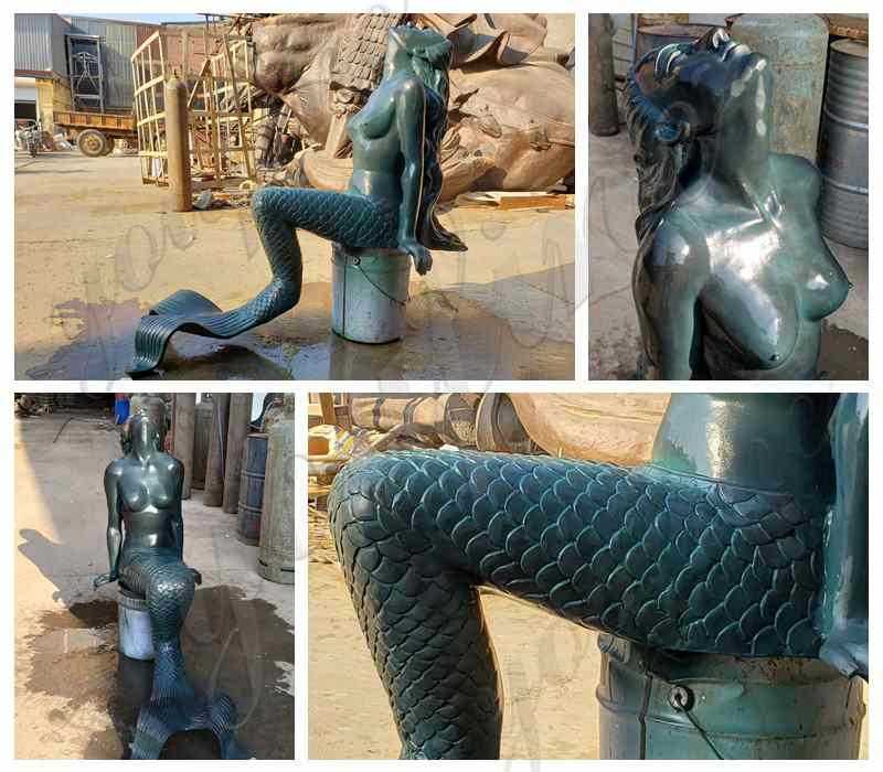 Bronze Sitting Mermaid Statue Decor