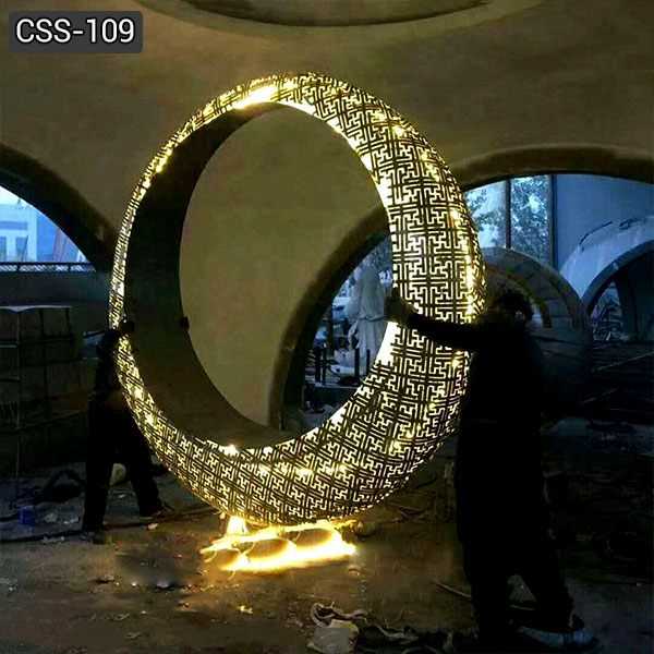Contemporary Outdoor Stainless Steel Metal Sculpture with Lighting for Sale