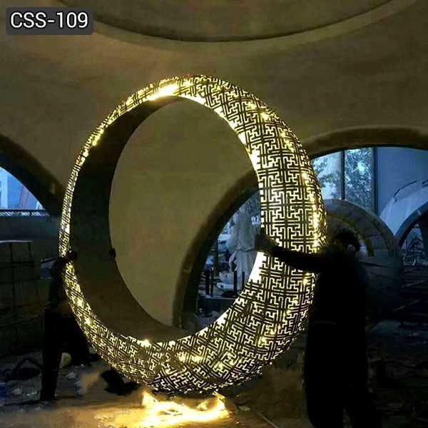 Contemporary Outdoor Stainless Steel Metal Sculpture with Lighting