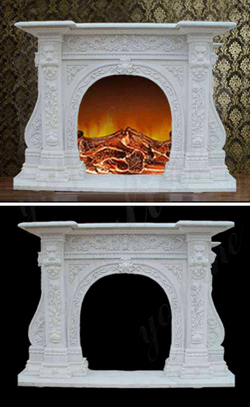 Hand Carved with Floral Patterns Marble Fireplace Mantel Supplier