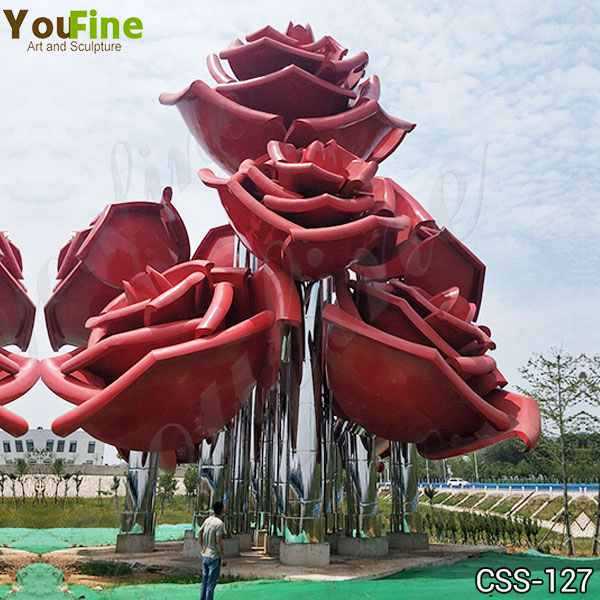 Large Outdoor Rose Stainless Metal Flowers Sculpture for Sale Supplier