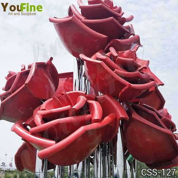 Large Outdoor Rose Stainless Metal Flowers Sculpture for Sale