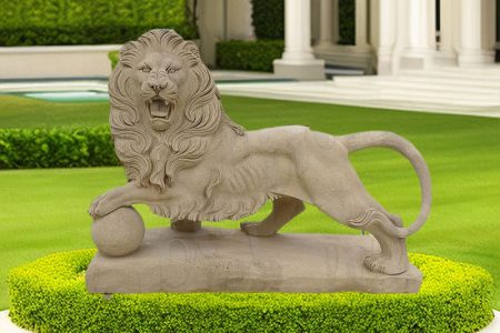 Life Size Outdoor Stone Lion Statue with A Ball for Sale MOKK-581
