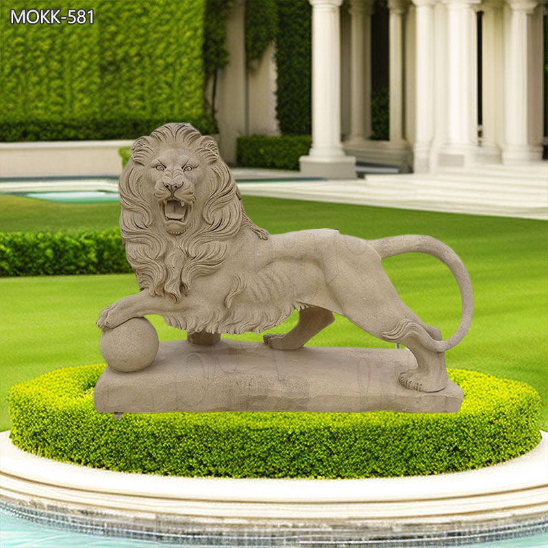 Life Size Outdoor Stone Lion Statue with A Ball for Sale MOKK-581