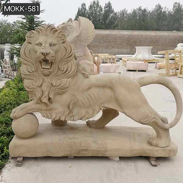 Life Size Outdoor Stone Lion Statue with A Ball for Sale