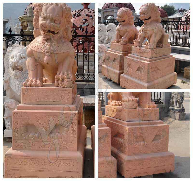 Outdoor Marble Chinese Foo Dog Statues Ornaments for Sale