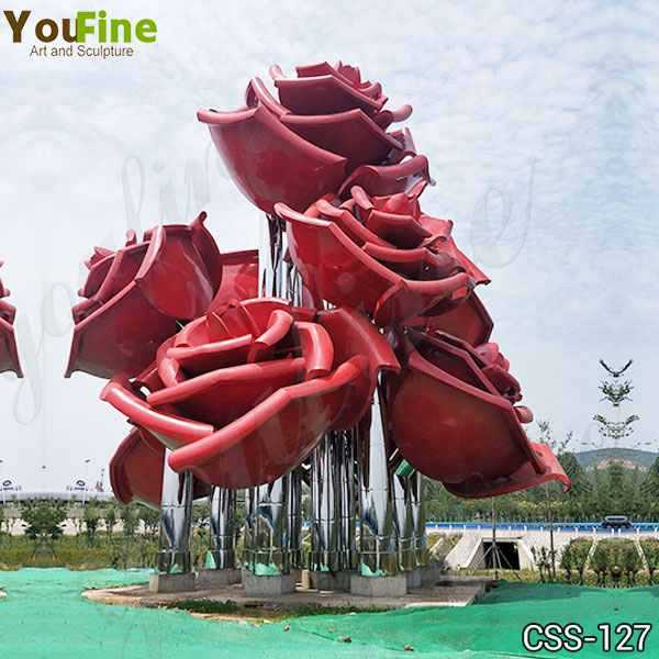 Outdoor Rose Stainless Metal Flowers Sculpture for Sale Supplier