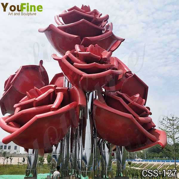 Outdoor Rose Stainless Metal Flowers Sculpture for Sale