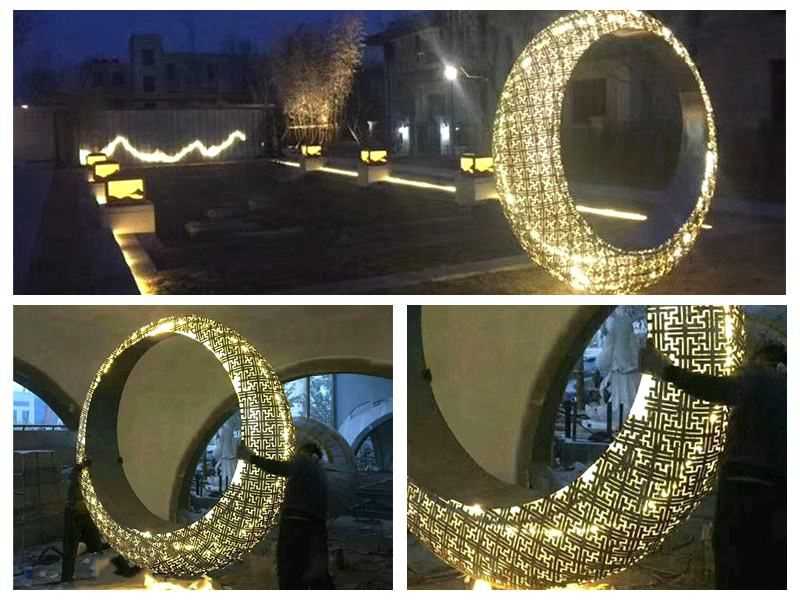 Outdoor Stainless Steel Metal Sculpture with Lighting