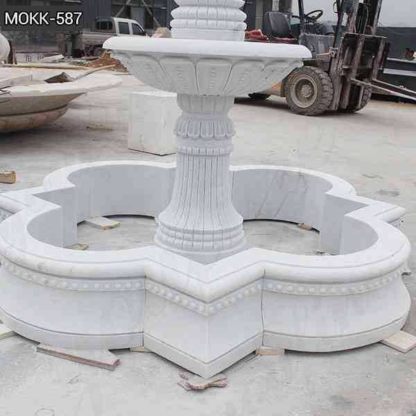 Simple Two Tiered White Marble Fountain Design