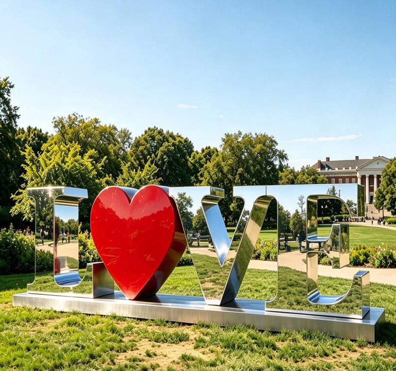 Escultura grande de carta de amor de aço inoxidável para exterior SSSO-01