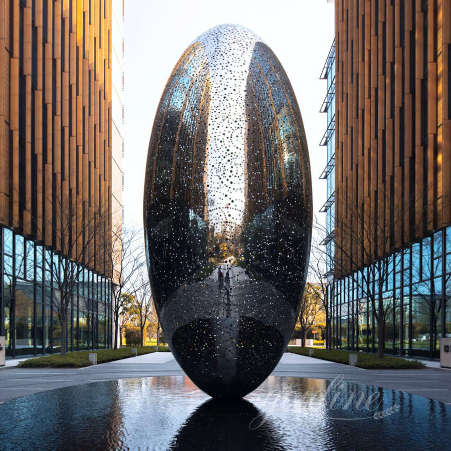 large oval stainless steel sculpture
