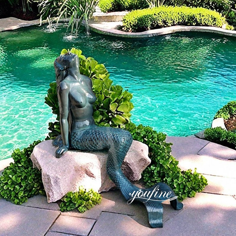 pool bronze mermaid statue