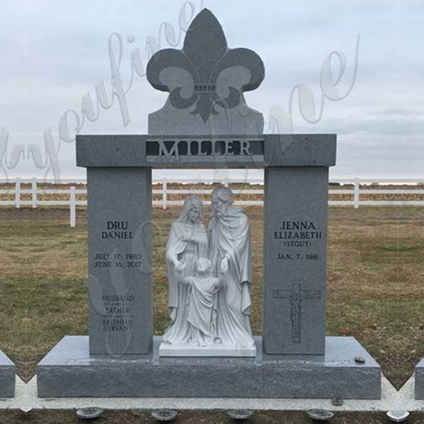 Custom Made Granite Tombstone with White Marble Holy Family Statue