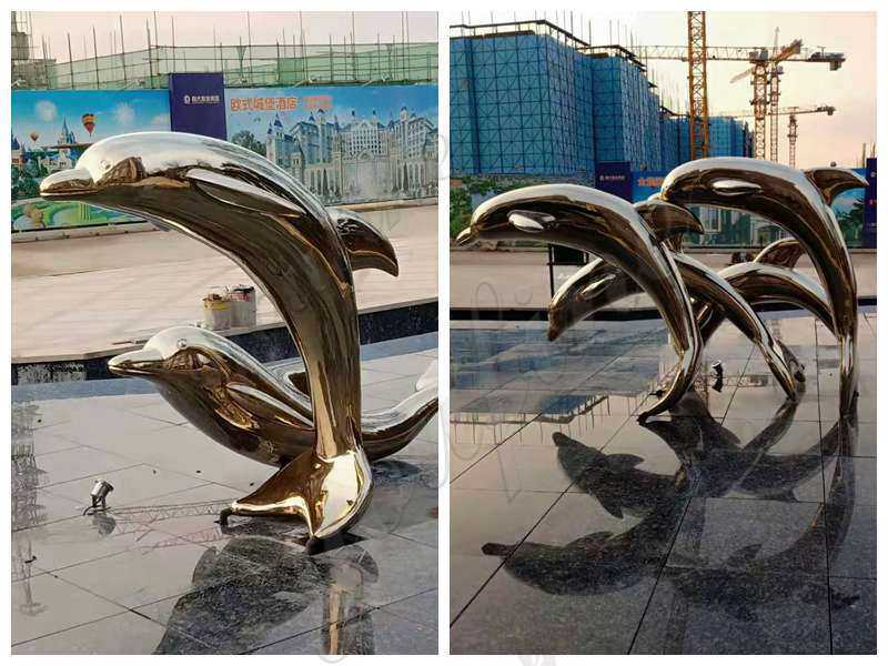 Beautiful Champagne Gold Dolphin Stainless Steel Sculpture