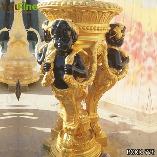 Beautiful Custom Made Golden Bronze Flower Pot Manufacturer BOKK-778