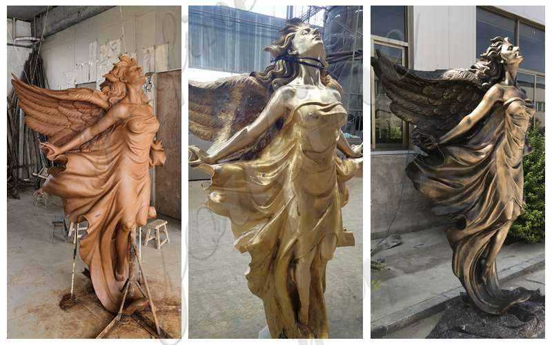 Beautiful Life Size Bronze Flying Angel Lady Statue
