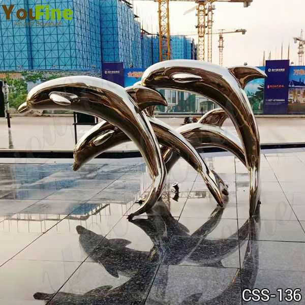 Beautiful Outdoor Champagne Gold Dolphin Stainless Steel Sculpture for Sale