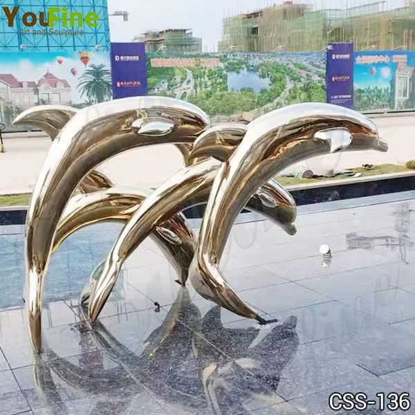 Beautiful Outdoor Champagne Gold Dolphin Stainless Steel Sculpture