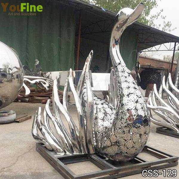 Beautiful Outdoor Polished Swan Stainless Steel Sculpture