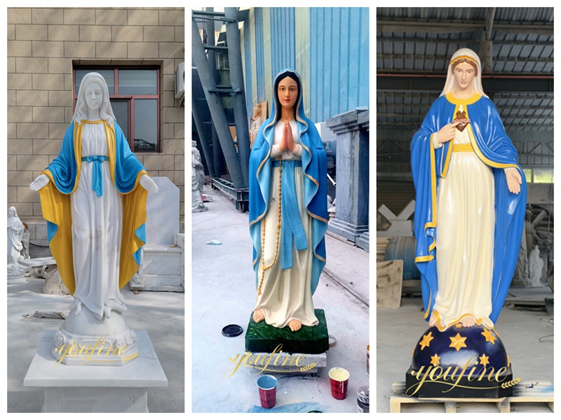 Colorful Life Size Marble Blessed Mother Mary Statues