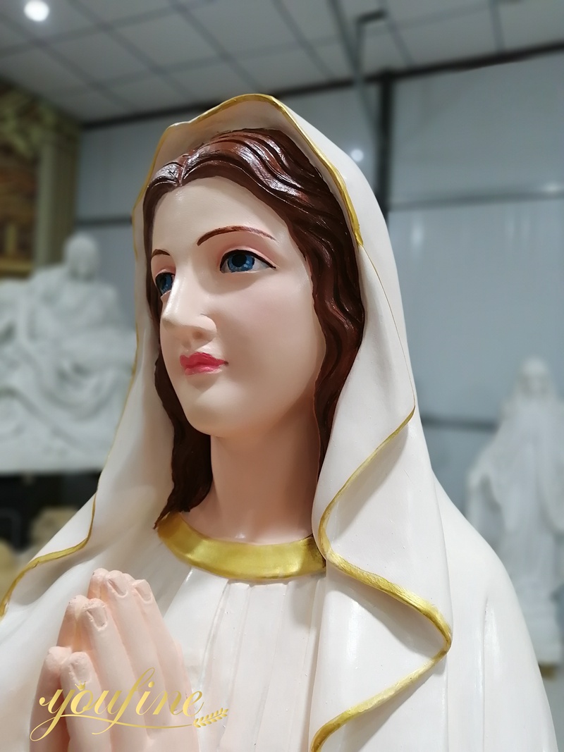 Colorful Life Size Marble Mother Mary Statue details
