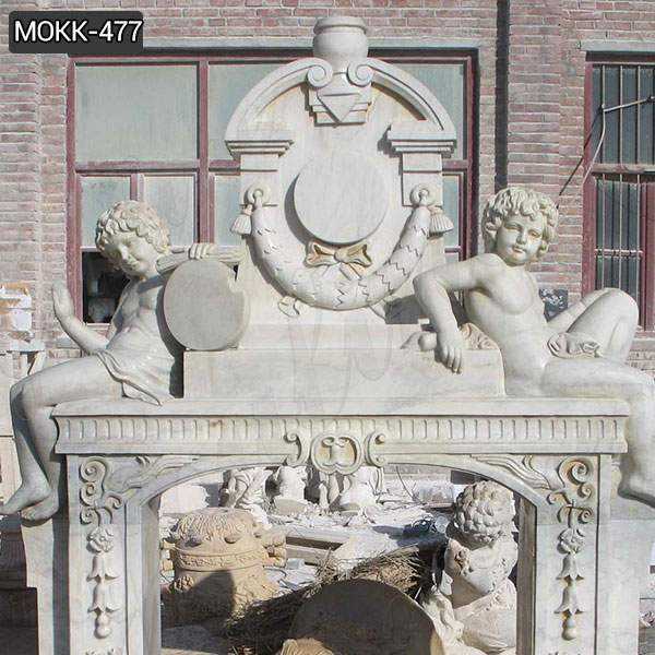 Decorative Marble Fireplace with Sitting Children Statue