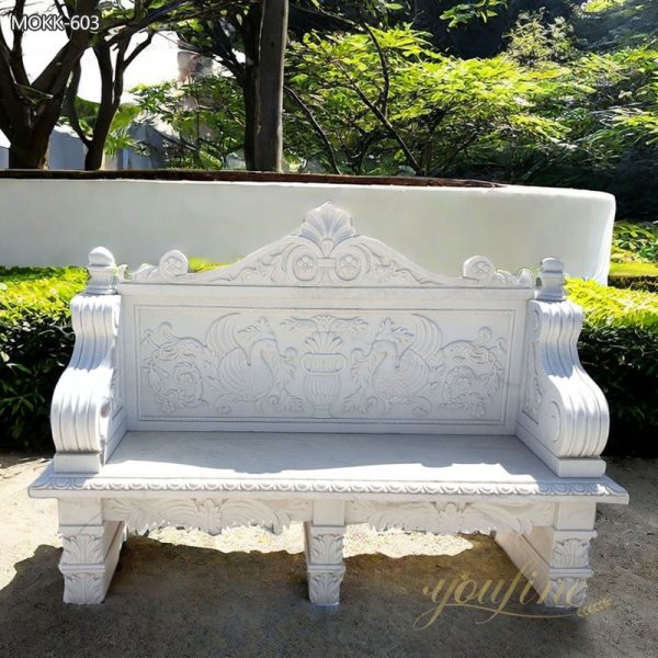 Hand Carved Outdoor White Marble Garden Bench Supplier MOKK-603