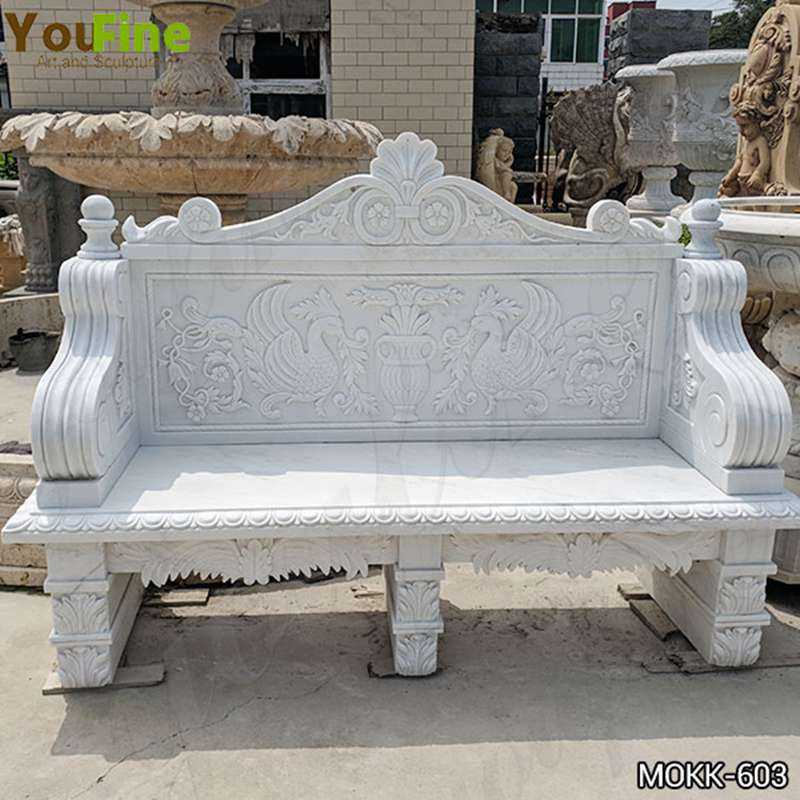 Hand Carved Outdoor White Marble Garden Bench Supplier MOKK-603
