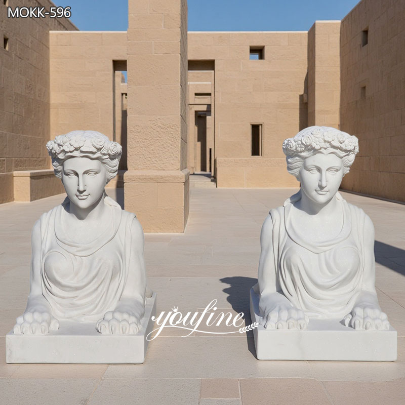 Hand Carved Outdoor White Marble Sphinx Statues for Yard MOKK-596