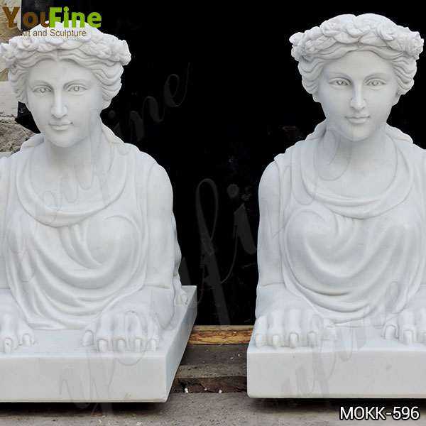 Hand Carved Outdoor White Marble Sphinx Statues for Yard MOKK-596