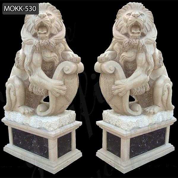 Hand Carved Western Guardian Marble Lion Statue for Sale